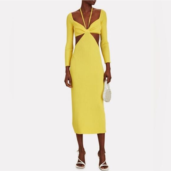 Cult Gaia Enzo‎ Strappy Cutout Knit Maxi Dress Size Large Ribbed Yellow - Picture 15 of 15